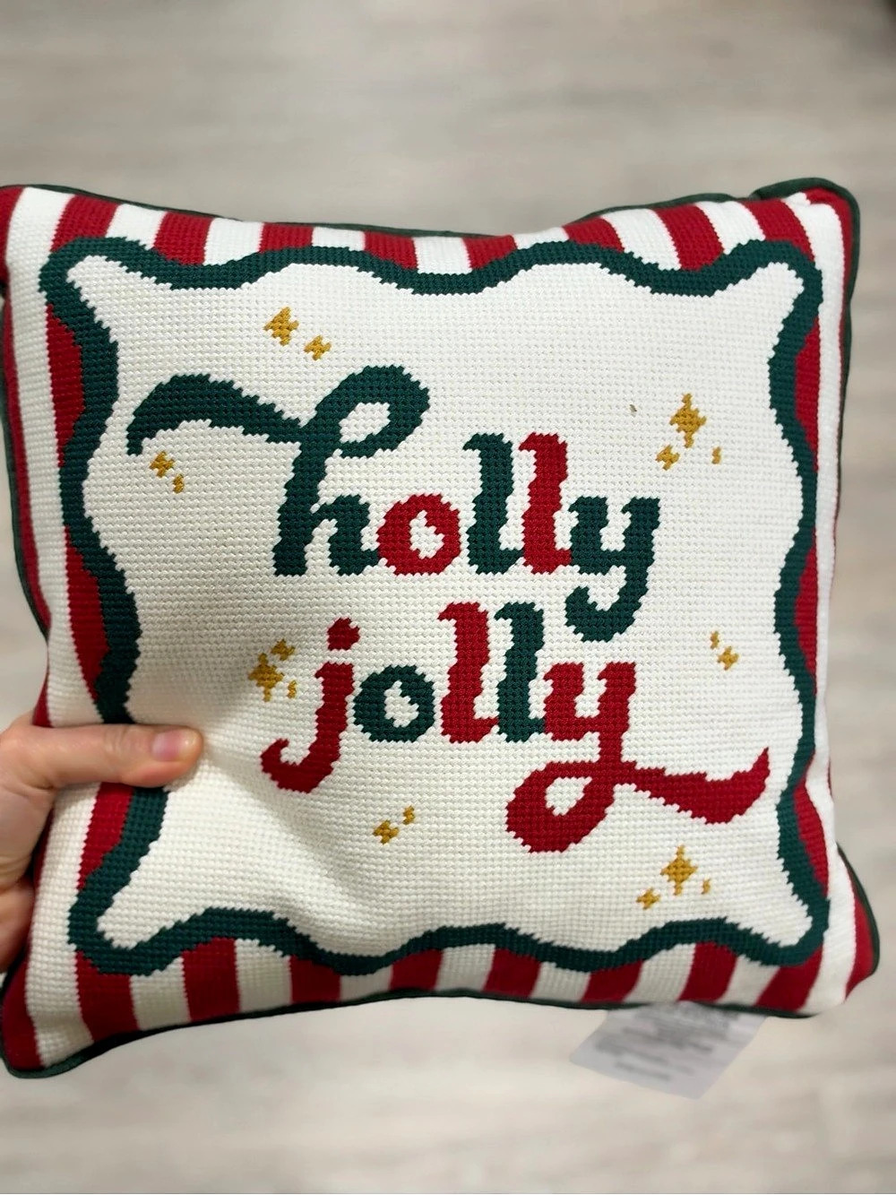 Martha Stewart Retro Holly Jolly Needlepoint Pillow White & Red
